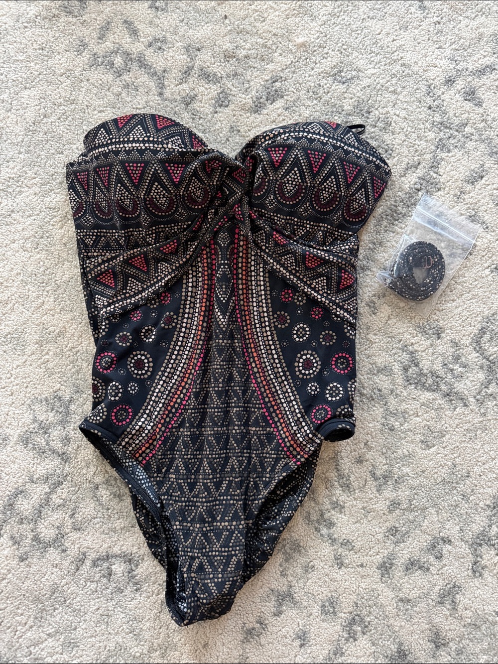 Miraclesuit Black One-Piece Swimsuit with Pink and Cream Dot Pattern